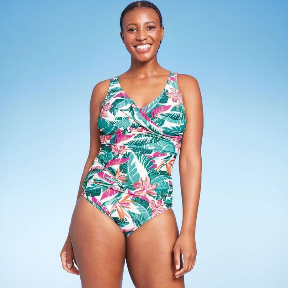 Kona Sol Women's Front Wrap One Piece Swimsuit Tummy Control Swimwear, Mult - Picture 3 of 4